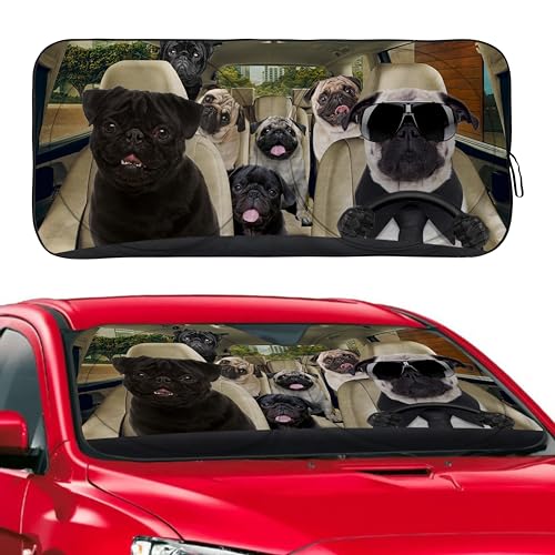 Pug Dog Windshield Sunshade for Car SUV Truck Foldable Uv Ray Reflector Front Window Sun Shade Visor Shield Cover -59" X 31" - color: Pug Dog