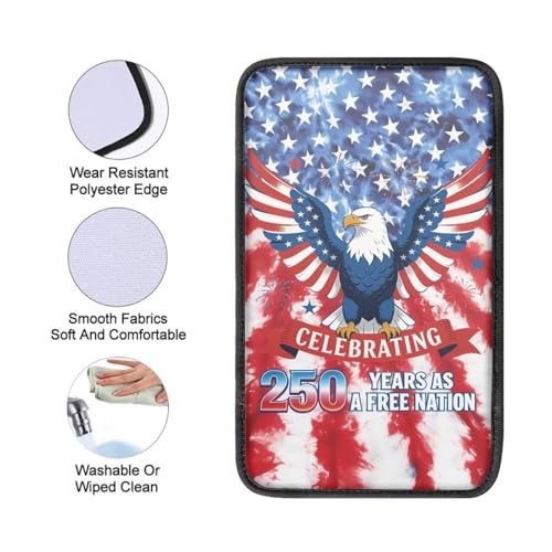 Dreaweet Patriotic Eagle Arm Rest Cover for Car 250th Anniversary Center Console Cover Pad Soft Scratch-Proof Universal Armrest Cover for SUV Truck Sedan - color: 250 Years Eagle