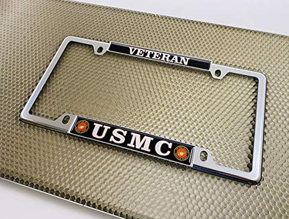 [Officially Licensed US Marine Corps Product] - USMC Veteran - Domed Custom-Made Personalized Narrow (Thin) Top 4 Hole Metal Car License Plate Frame with Free caps - Chrome Frame (Qty: 1) - color: Chrome - Style 1