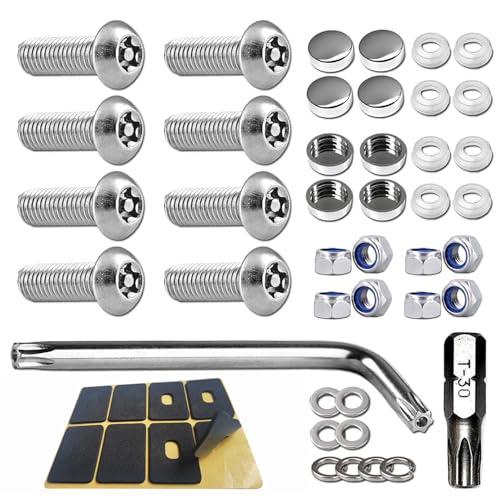 BGGTMO License Plate Screws Anti Theft -1/4 M6 Security License Plate Bolts Chrome Caps, Stainless Steel Rustproof Front Rear Locking Car Tag Fasteners Hardware - color: Silver-01
