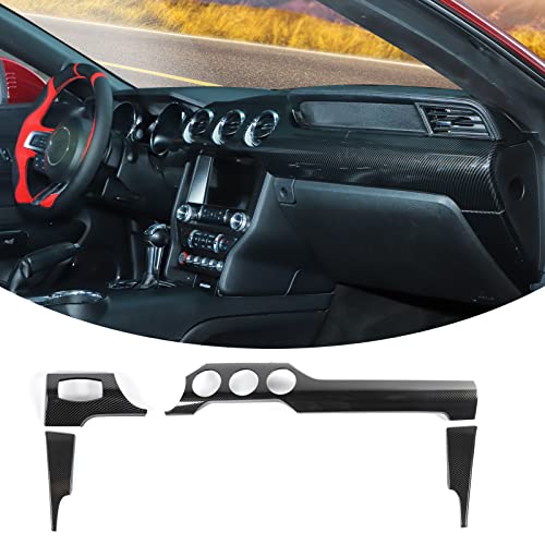 RT-TCZ Carbon Fiber Center Console Dashboard Panel Trim Cover Kit Meter Frame Interior Decoration Accessories for Ford Mustang 2015-2023