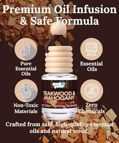 Hanging Air Freshener Car Diffusers - Long Lasting Scent, Odor Eliminator, Home Essentials, Fresh car fragrance diffuser - 3 Pack- Teakwood and Mahogany