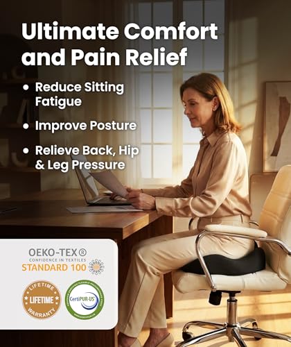 Everlasting Comfort Elevate Series Doctor Recommended Memory Foam Seat Cushion for Office Chairs & Car - Ergonomic Desk Accessories - Cushions for Tailbone Pain Relief (Charcoal Black, Large) - size: Standard