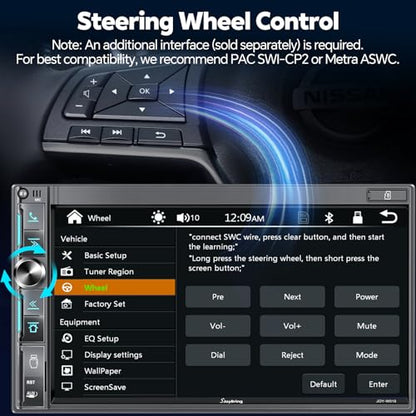SJoyBring 7" Double Din Car Stereo with Wireless Apple CarPlay & Android Auto, QLED Touchscreen, Bluetooth, Backup Camera, 4.2-CHN Audio, 2 Subwoofer Outputs, AM/FM Car Radio