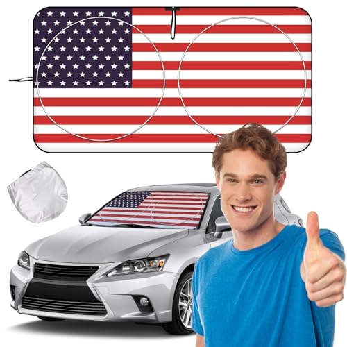 Car Window Shade - American Flag Foldable Windshield Sunshade Protector. for Cars, Trucks, SUVs, Blocking Harmful UV Rays & Heat Keep Interior Cool, Super Easy to Use & Store - color: Red
