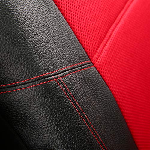 P&J AUTO Leather and Mesh Car Seat Cover Front Pair Universal Fit for Cars Trucks Vans & SUVs Airbag Compatible (Red) - color: BK RD