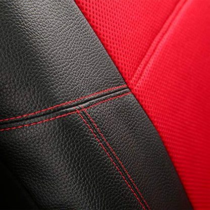 P&J AUTO Leather and Mesh Car Seat Cover Front Pair Universal Fit for Cars Trucks Vans & SUVs Airbag Compatible (Red) - color: BK RD