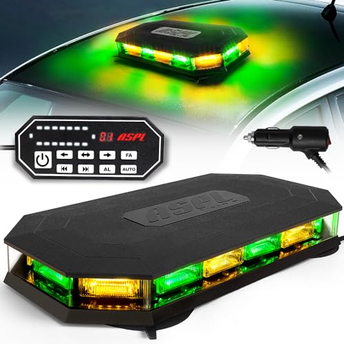 ASPL 16.5 Inch Roof Top Beacon Emergency Strobe Light with Controller 56 LED Magnetic Warning Caution lights bar Traffic Hazard Plow Light for Trucks Vehicles Construction Snowplow (Amber/Green) - color: Amber/Green
