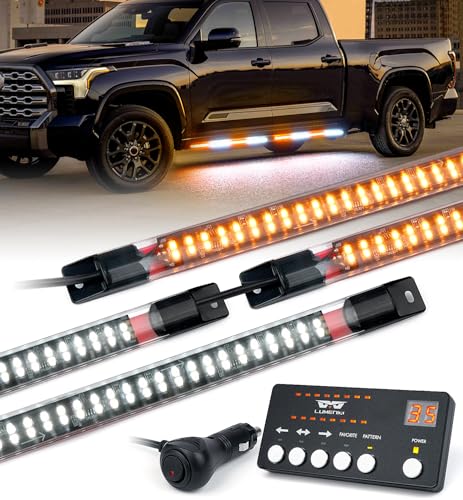 LUMENIX 70 Inch Emergency Running Board Rigid Strobe Lights Strip Bar 864 LED Flashing Warning Safety Light with Controller for Construction Vehicles Work Commercial Trucks Pickups Cars - Amber White - color: Amber and White