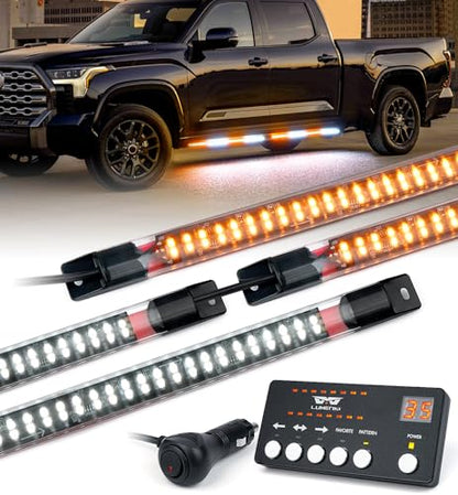 LUMENIX 70 Inch Emergency Running Board Rigid Strobe Lights Strip Bar 864 LED Flashing Warning Safety Light with Controller for Construction Vehicles Work Commercial Trucks Pickups Cars - Amber White - color: Amber and White