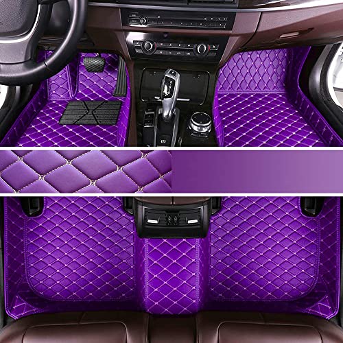 Custom Personalized Floor Mats for Cars - Luxury Full Coverage All Weather Mats, Anti-Slip Leather Mat Set, Fit for 99% of Cars, SUVs & Trucks (Purple, A-Diamond) - color: Purple + Beige Line, size: A-Diamond