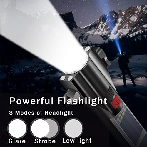 MOTORBUDDY All-in-1 Car Safety Hammer, Multi-Function Emergency Escape Hammer with Window Breaker and Seatbelt Cutter, Mobile Power, LED Flashlight, Alarm Rescue, Strobe SOS Beacon - color: Metallic