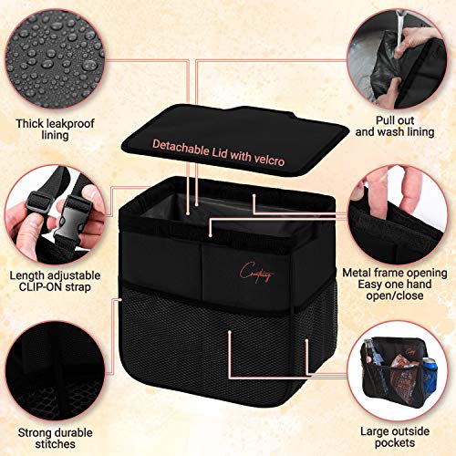 Creathing Car Trash Can Foldable, Waterproof | Organizer Bag or Garbage Can for Console/Seat (Medium, Black), 2 Gallons