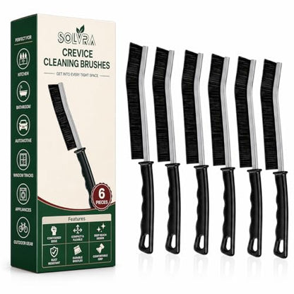 Crevice Cleaning Brush Set – 6Pcs Hard Bristle Cleaning Tools for Grout, Tile Floors, Gaps & Narrow Spaces – Small Grout Scrub Brush for Cleaning Bathroom, Shower, Window Tracks, Kitchen - size: Pack of 6 - Black