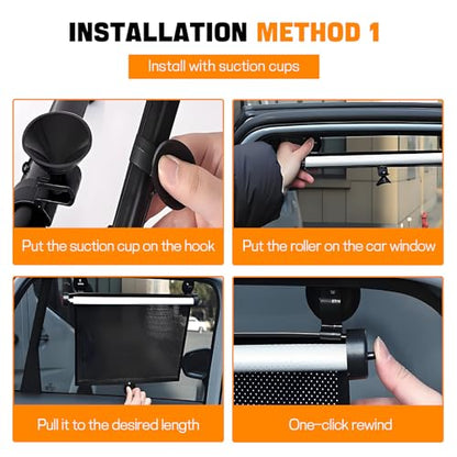 Hovom 2PCS Car Window Shades for Baby, 17.72"×15.75" Retractable Roller Auto Side Window Sun Shade with Suction Cups, Window Covers for Heat, UV and Sun Glare Protection, Car Accessories (Black+White) - color: Black+White