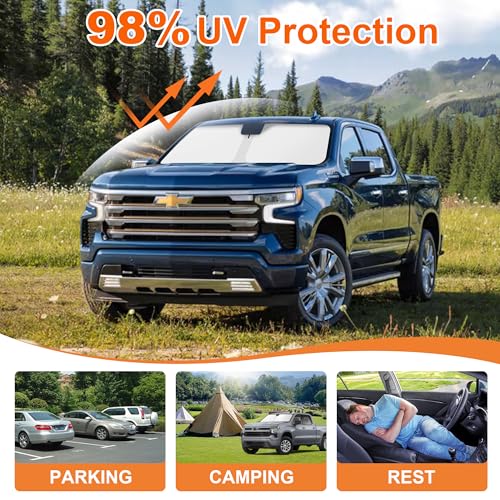 2026 Upgrade Front Windshield Sunshade fit for Chevrolet Silverado 1500 2019-2025 2026 Reflector Foldable Car Shade Automotive Windshield Sunshades for Chevrolet Silverado 1500 Windshield Sun Shade - size: Fit for Chevrolet Silverado 1500 2019-2026