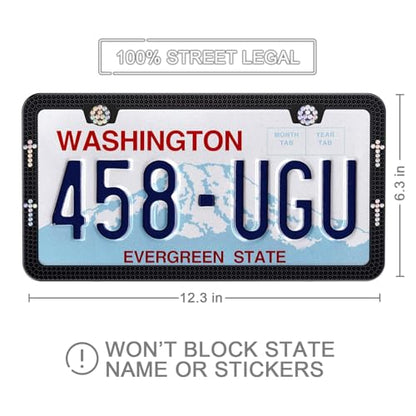 SHARE&CARE Bling License Plate Frame, Crystal License Plate Cover, Car License Plate Holder with Rhinestone Screw Set, Women Gift for Mom, Wife, Her- 1 Pack (Black-Cro) - color: Black-Cro