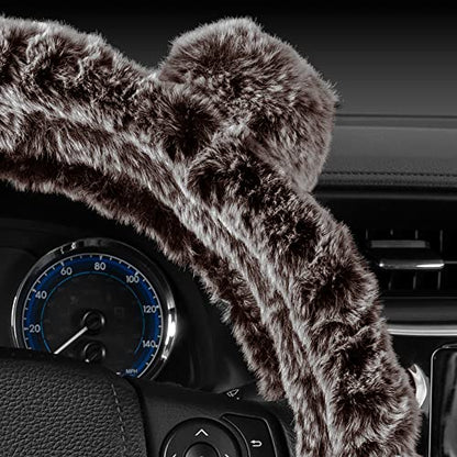 BDK Bear Fur Steering Wheel Cover, Plush Faux Fur Fuzzy Steering Cover for Car Truck Van SUV, Standard Size Fits Wheels 14.5-15 in Diameter, Brown with Ears - color: #13 Brown with Ears, size: Fits 14.5 - 15" Sw