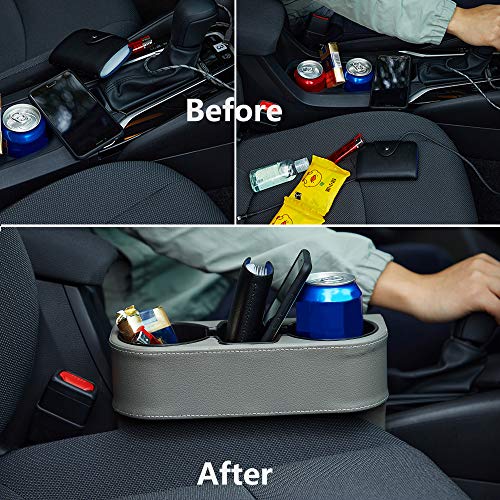 IOKONE Coin Side Pocket Console Side Pocket Leather Cover Car Cup Holder Auto Front Seat Organizer Cell Mobile Phone Holder (Gray) - color: Gray