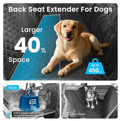 Dog Car Seat Cover for Back Seat, Hard Bottom Back Seat Extender for Dogs with Door Protector, Anti Scratch, Waterproof & Non-Slip Dog Backseat Cover for Small Mid Cars, SUVs & Trucks, Holds 450Lbs