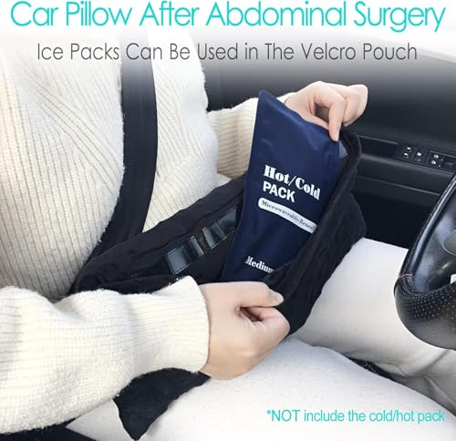 Hysterectomy Pillow Abdominal Post Surgery Pillows with Pocket Comfort for Ice Heat Packs Tummy Tuck Belly Incision Recovery Seatbelt Gifts Women Patients (Black) - color: Black