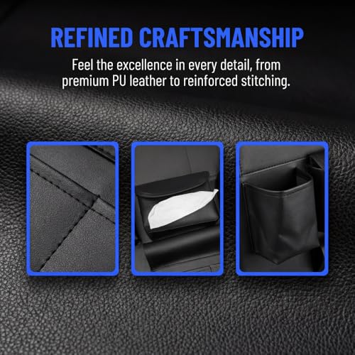 2 Pack PU Leather Premium Car SeatBack Organizer Travel Accessories Kick mats Back seat Protector and Cup Holder Holder Universal Use Seat Covers (23×17 in) - size: 22” x 17”inch