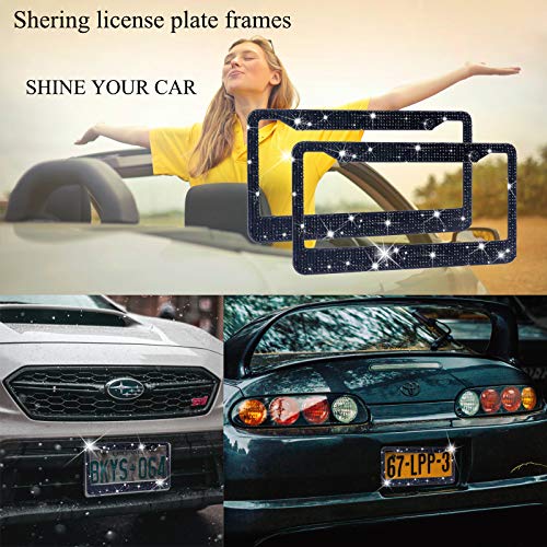 Shering Bling 2 Pack License Plate Frame with Premium Gift Box 1200pcs Rhinestones for Women (Black Rhinestones) - color: Black Rhinestones