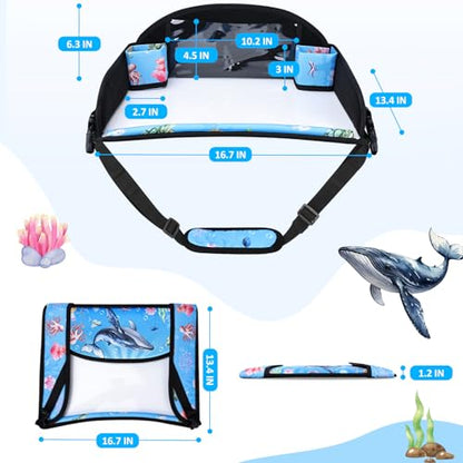 Kids Travel Tray for Toddler Carseat, Road Trip Activities Essentials for Toddler, Kids Lap Desk Tray with Tablet Holder Stand ＆ Dry Erase Board (Whale) - color: Whale