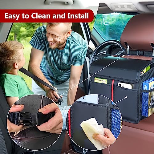 Hanging Car Seat Organizer with Lid - Premium PU Leather Backseat Organizer for Kids & Adults (Black) - style: With Lid