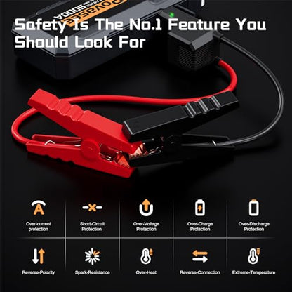 Povasee Car Battery Jump Starter 5000A Jump Box (All Gas/10L Diesel) Portable Car Jump Starter Battery Pack, 12V Jumper Starter Portable 3" LCD Display/Power Bank/Dual Output/LED Light DC - style: A40