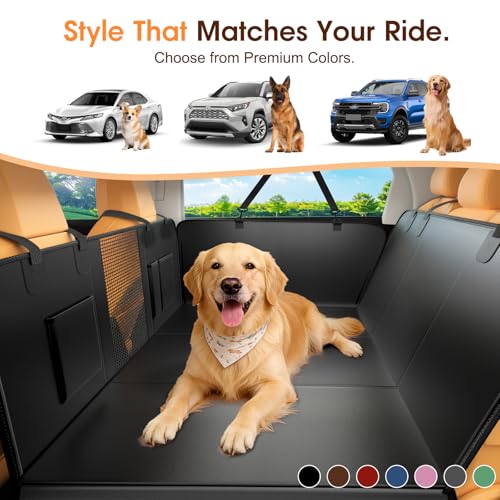 Dog Car Seat Cover for Back Seat, 52"x65" Waterproof Hard-Bottom Hammock with Side Flaps, Heavy-Duty 450lbs, Non-Slip & Scratch-Proof PU Leather Protector for SUV, Truck & Sedan Blue - color: Navy Blue