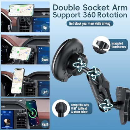 Kaishengyuan Wireless Charger Magnetic Vent Phone Mount Compatible with 2021-2026 Ford F-150, 2023-2026 Super Duty F250/F350/F450, Metal Phone Holder Cradles Bracket Stand with Arm for All Smartphone - style: Charging-Magnetic