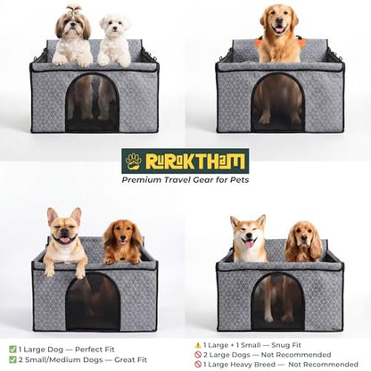 Dog Car Seat for Large Medium Dogs | Waterproof Dog Seat Cover for Back Seat with Hard Bottom | Alloy Twist-Lock Rods | 3 Mesh Windows | Removable Fleece Mat | Cars, SUVs, Trucks (Grey) - color: Grey