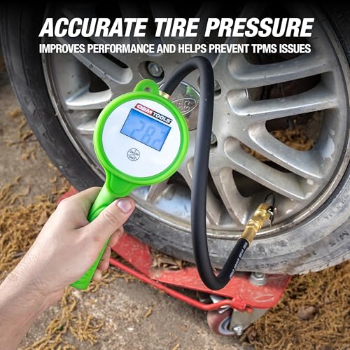 OEMTOOLS 24412 Digital Tire Inflator with Tire Pressure Gauge, Digital LCD Display, 0 to 175 PSI Air Pressure Gauge for Tires with 21” Hose and Clip-On Air Chuck