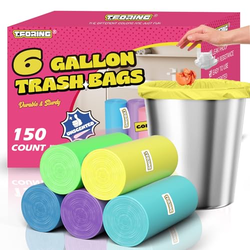 6 Gallon Trash Bags Colored 0.94 Mil Thick - Medium Garbage Bags for Bathroom, 22 Liter Plastic Wastebasket Liners for Home Kitchen Office,150 Count 5 Color - color: multicolor