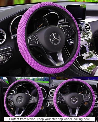 Hiflyer Car Steering Wheel Cover Women & Men, Universal 14.5-15 Inch Steering Wheel Covers, Soft Microfiber Car Wheel Cover Car Stuff Car Accessories Interior (Violet) - color: Violet