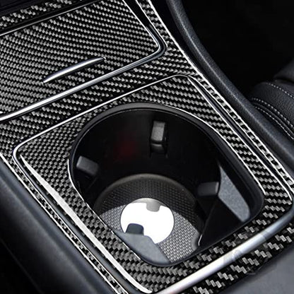 Real Carbon Fiber Center Control Storage Box Frame Cigarette Lighter Cover Water Cup Holder Frame Sticker Cover Accessories Compatible with Benz CLA C117 2014-2018 GLA X156 2015-2019 Black - Kit - color: Center Storage Cigarette Lighter Cup Holder - Kit