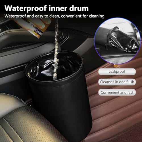 Car Interior Features Foldable Waterproof Trash Cans, Hanging Leak Proof Storage Bags, and Washable Leather Bags to Keep The Car Fresh, Tidy, and Odorless (Black)