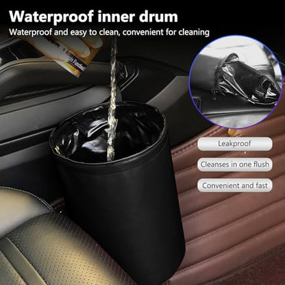 Car Interior Features Foldable Waterproof Trash Cans, Hanging Leak Proof Storage Bags, and Washable Leather Bags to Keep The Car Fresh, Tidy, and Odorless (Black)
