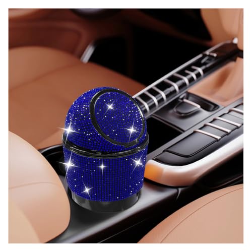 Bling Car Trash Can with Lid, Rhinestone Leakproof Waterproof Auto Cup Holder Garbage Bin, Portable Multipurpose Vehicle Dustbin and Organizer for Home Office Kitchen Bedroom (Blue) - color: Blue