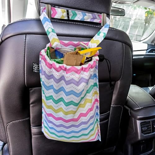 2 Pack Leakproof Car Trash Bags Detachable Waterproof Garbage Bags with Drawstring Hanging Organizer for Back Seat & Travel Black - color: Color Wave & Black
