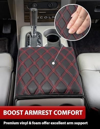 KBH Center Console Armrest Cover for F150 2004-2014, Lincoln Mark LT 2006-2008, Ford Expedition 2007-2017, Anti-Scratch, Black-Red Stitch (Fits Bucket Seat Console Only) - size: Bucket Seat, 04-14 F150, Red Stitch
