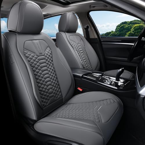 Coverado Car Seat Covers, Front Seat Cover, 2 Pack Waterproof Nappa Leather Seat Covers for Cars, Car Seat Protectors, Driver Seat Cover, Automotive Seat Covers Universal Fit for Most Cars, Gray - color: Gray, size: Front
