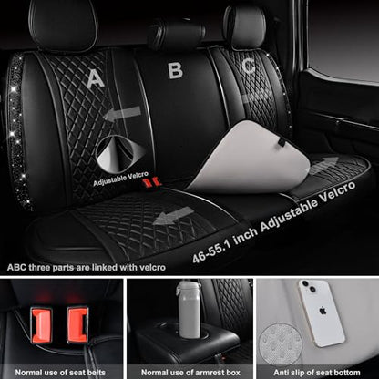 CAR Pass Bling Car Seat Covers, Microfiber Nappa Leather Luxury Cushioned, Waterproof Heavy-Duty Anti-Slip Universal Fit for Auto SUV Sedan, Sparkly Glitter Shining Rhinestone Full Set, Black Diamond - color: Black Diamond, size: Full Set
