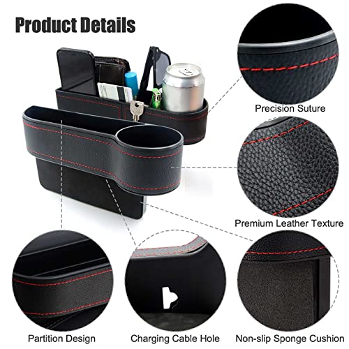 2 Pcs Car Seat Gap Filler - Leather Car Seat Crevice Storage Box with Adhesive Foam Pads, Car Gap Filler Organizer for Front Seat Gap Filler Between Car Seat and Console, Universal Fit
