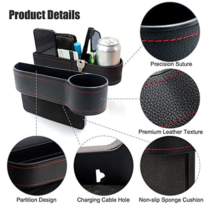 2 Pcs Car Seat Gap Filler - Leather Car Seat Crevice Storage Box with Adhesive Foam Pads, Car Gap Filler Organizer for Front Seat Gap Filler Between Car Seat and Console, Universal Fit