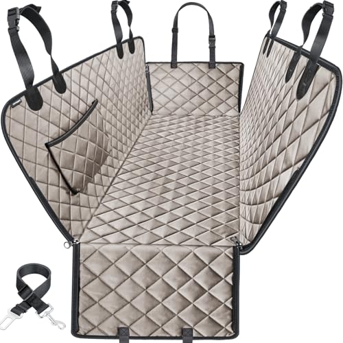 URPOWER Dog Car Seat Cover for Pets 100% Waterproof Seat Cover Hammock 600D Heavy Duty Scratch Proof Nonslip Durable Soft Back Seat Covers for Cars Trucks and SUVs - color: Khaki, size: Standard - 54" Length