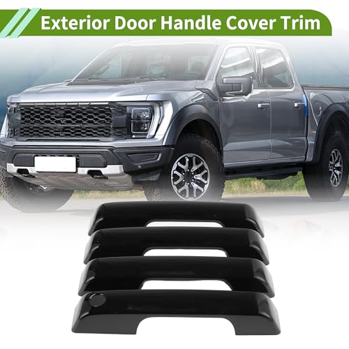 Exterior Door Handle Cover Trim Front Left Front Right Rear Left Rear Right Door Handle Cover for Ford F150 21-24 Glossy Black - size: Without Sensor Holes
