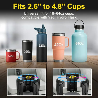 Cup Holder Expander (Adjustable Holder & Base, Auto-Fit Hold, One Button Open), Car Cup Holder Expander for Yeti, Hydro Flask, Nalgene, Owala, Bottles in 2.6"- 4.8" (Black, 1 Pack) - color: Black, size: 1 Pack
