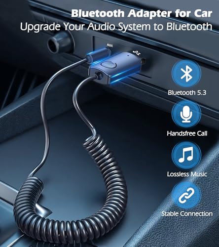 KAIY Bluetooth Receiver for Car AUX, Hands-Free Calling & Music Bluetooth Audio Receiver for Car USB-Powered, 3.5mm Adapter USB 2.0 to 3.5mm Jack Compatible with Speakers/Home Stereo